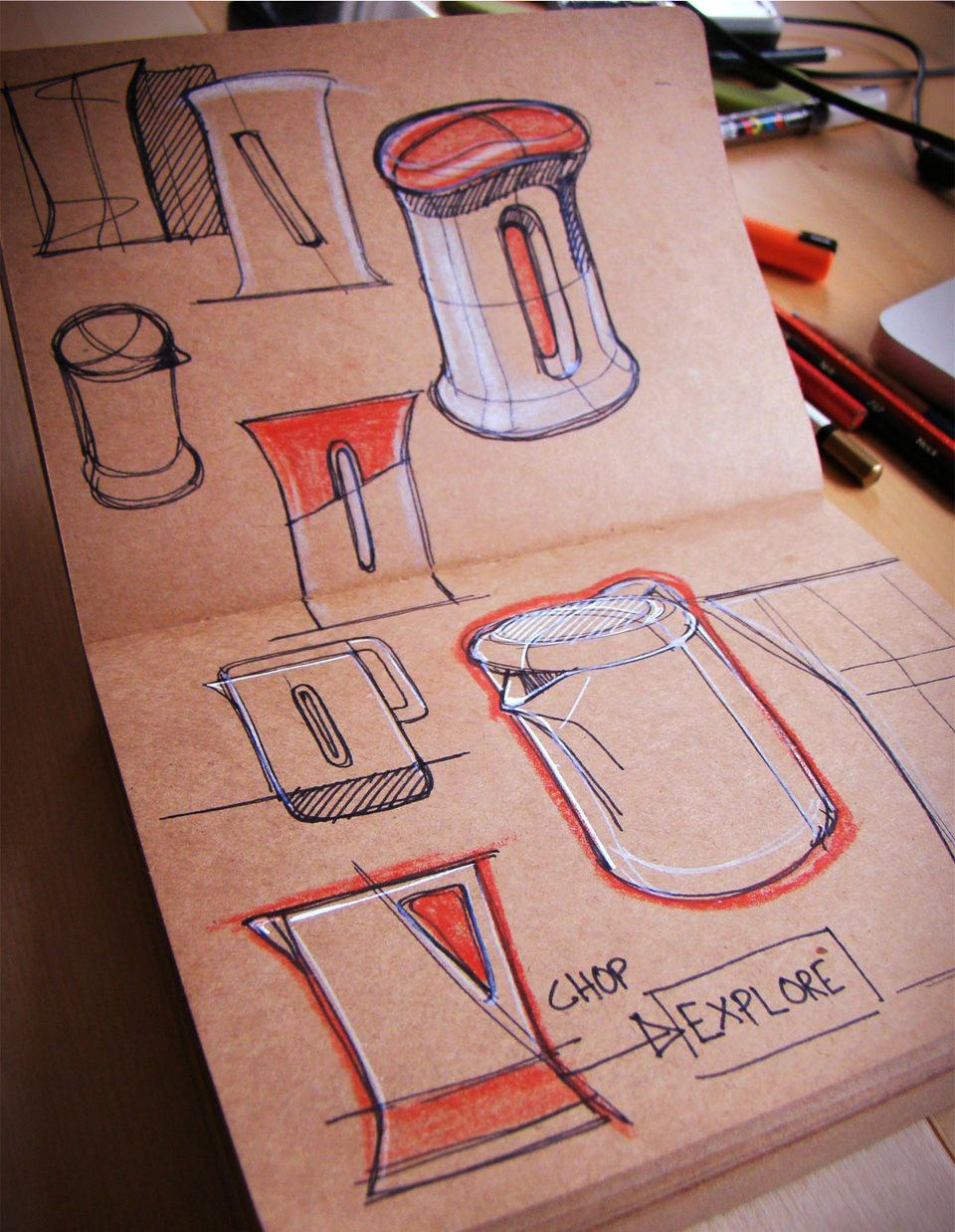 Hand drawn products，design sketch，Toner，marker pen，