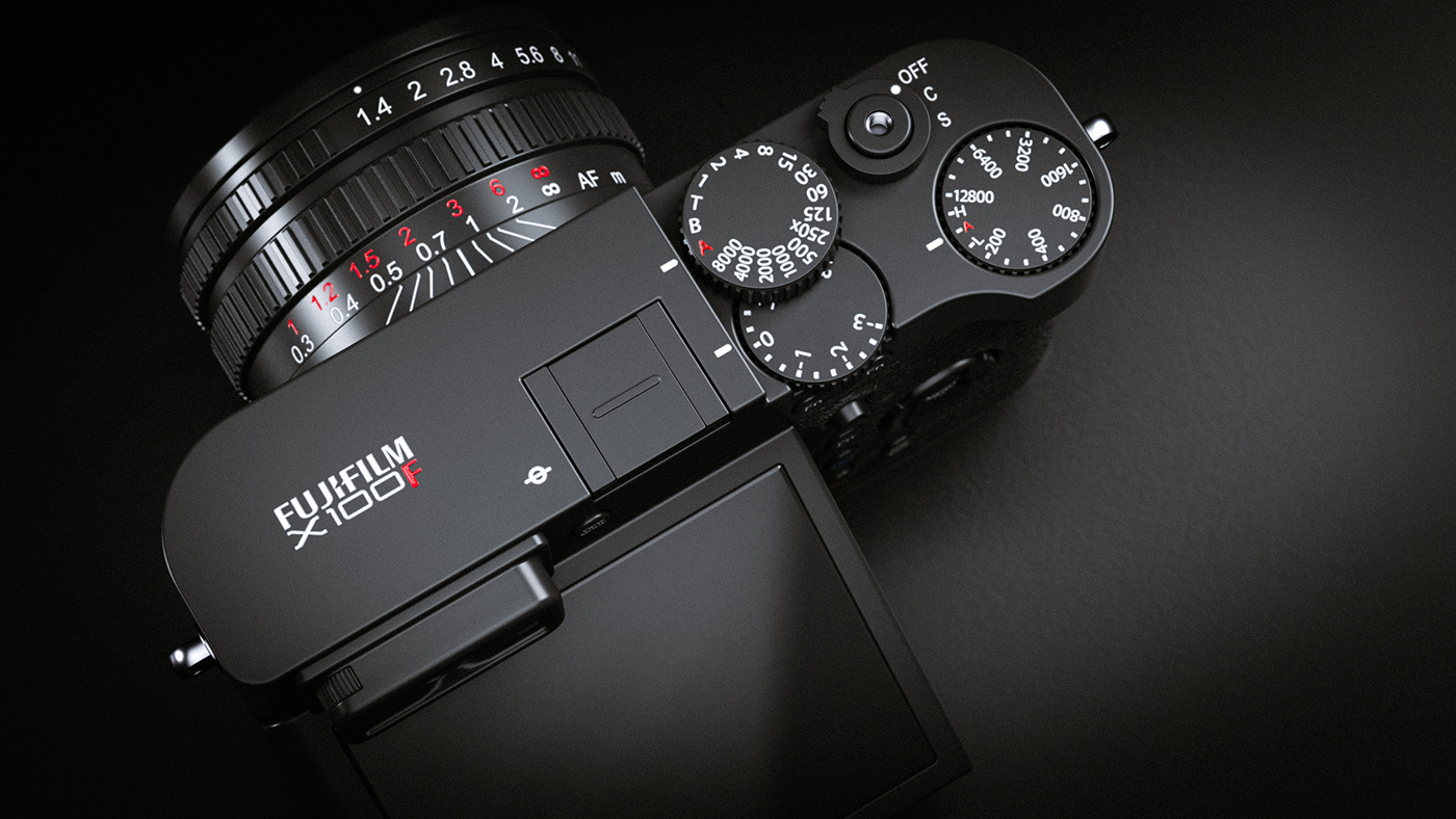Fuji X100，Digital camera，Rendering，conceptual design，black，