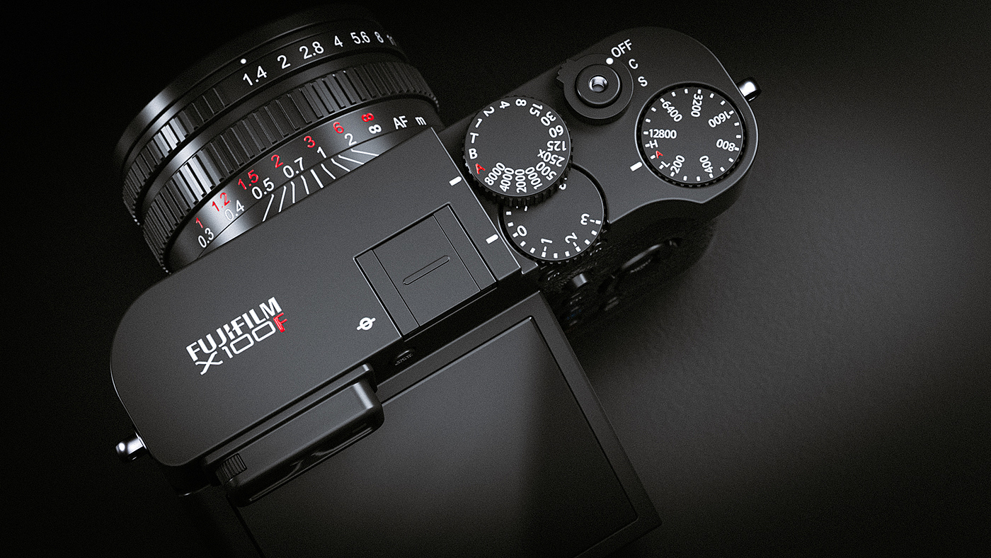 Fuji X100，Digital camera，Rendering，conceptual design，black，