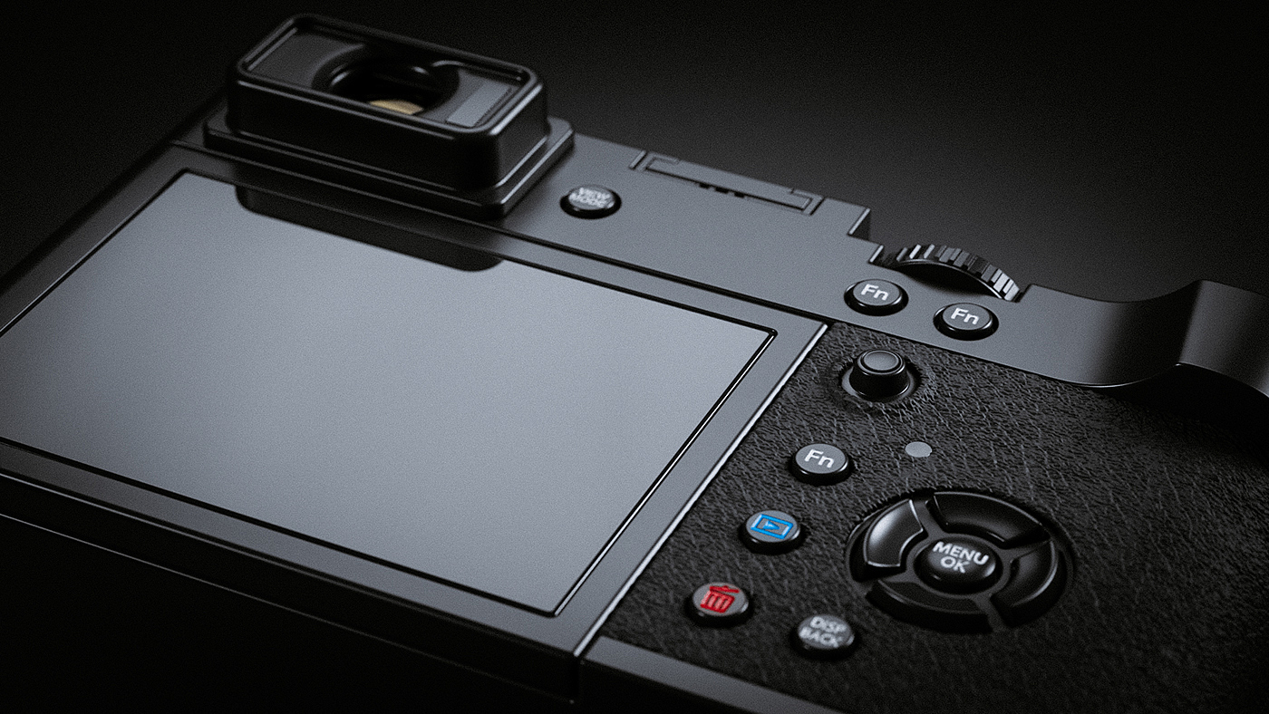 Fuji X100，Digital camera，Rendering，conceptual design，black，
