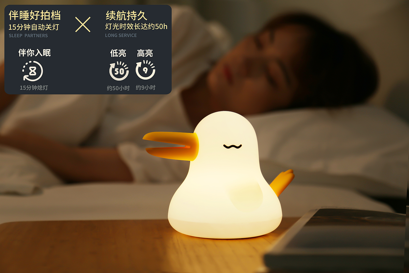 Night light，Fun switch，Adjustable light，Sleep with you，Atmosphere lamp，Cute style，Bird，charge，