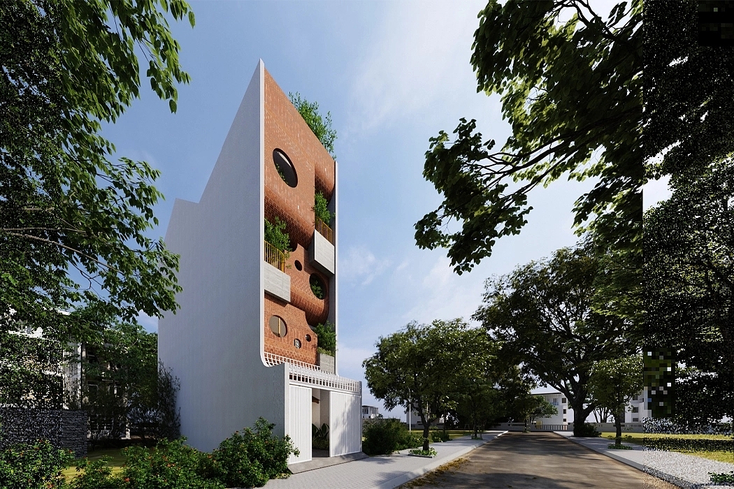Architectural design，Interior design，Da Nang house，Four storey residence，
