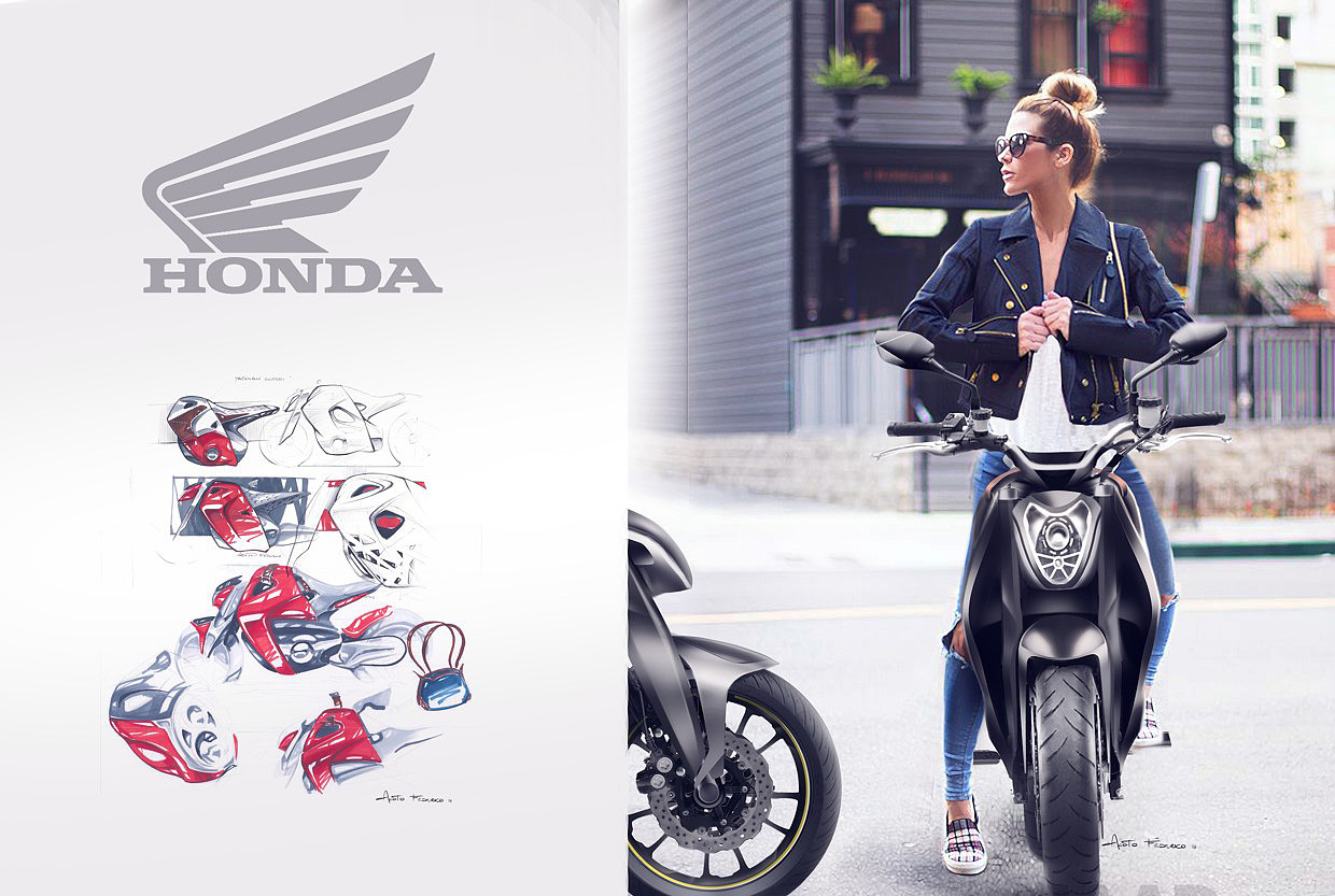 本田，手绘欣赏，摩托车设计，女式，
