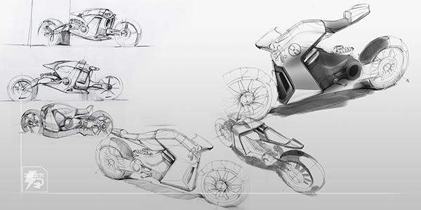 手繪電動摩托車設計手繪及草稿集合