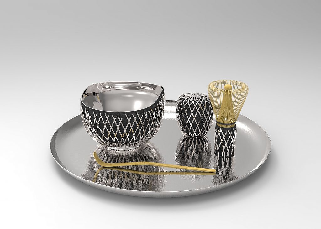 Japanese tea set，Kengo kuma，appreciate，Silver metal，Japanese design，