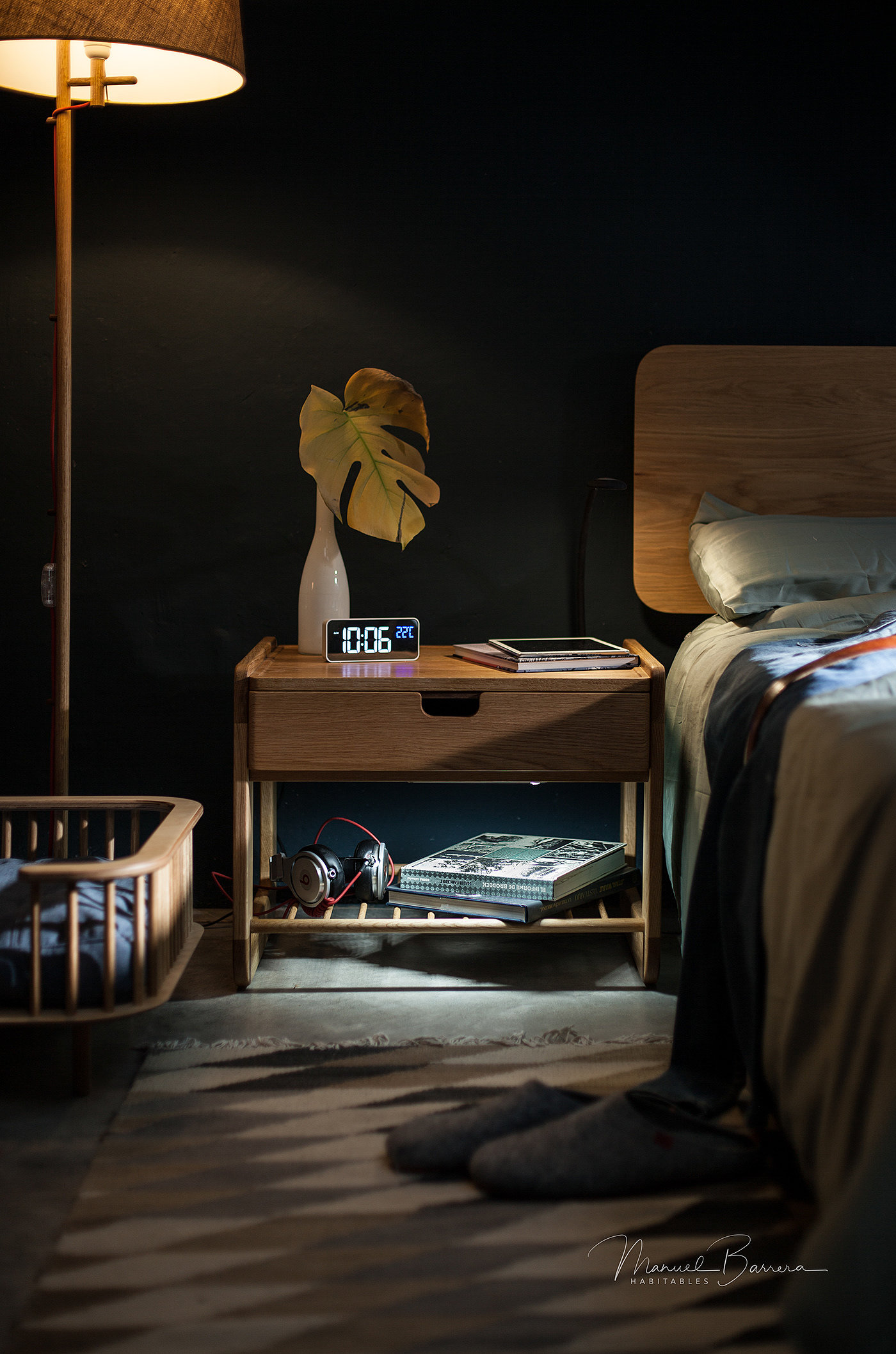 bedside cupboard，Place desk lamp，oak，