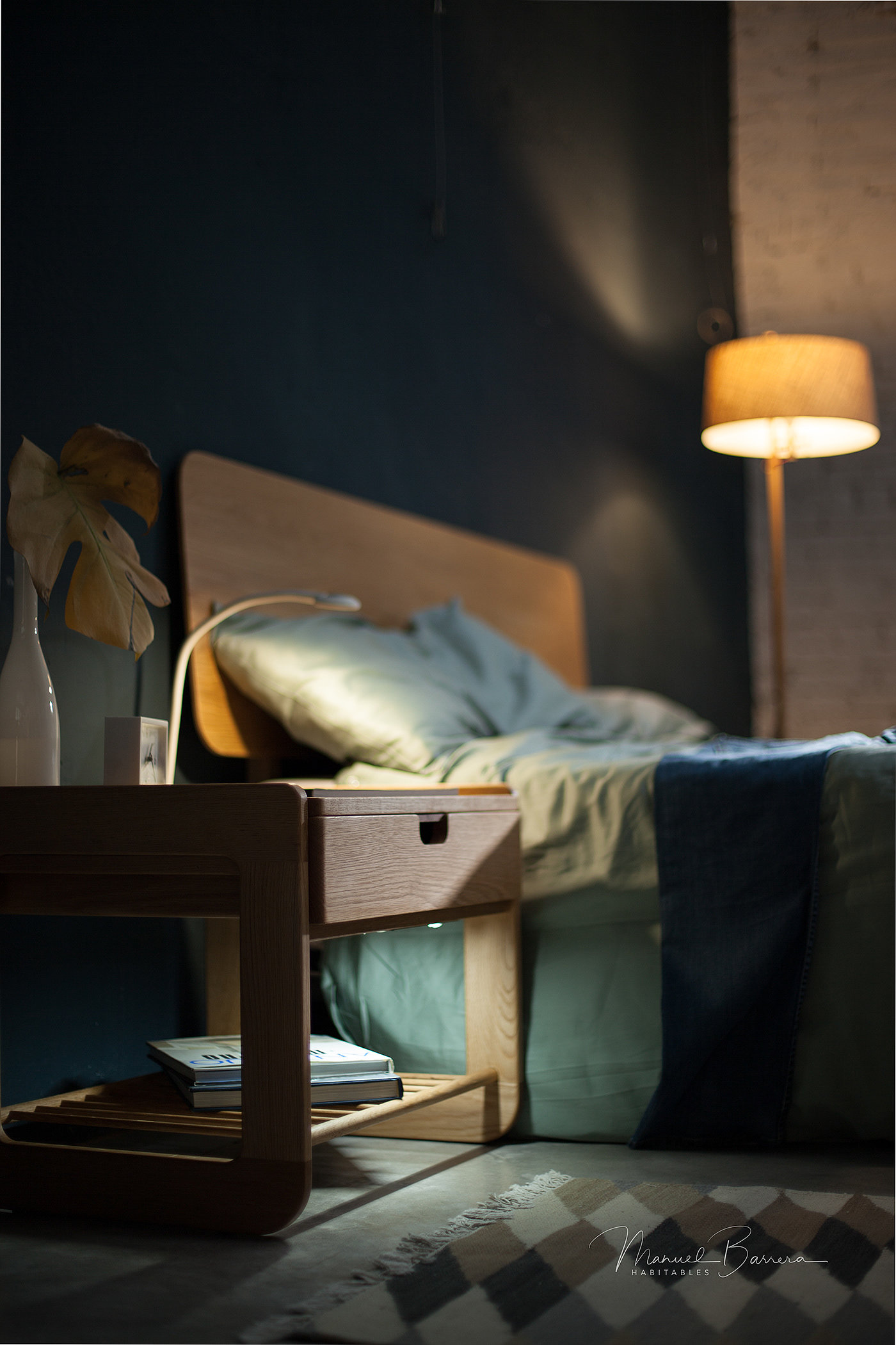 bedside cupboard，Place desk lamp，oak，