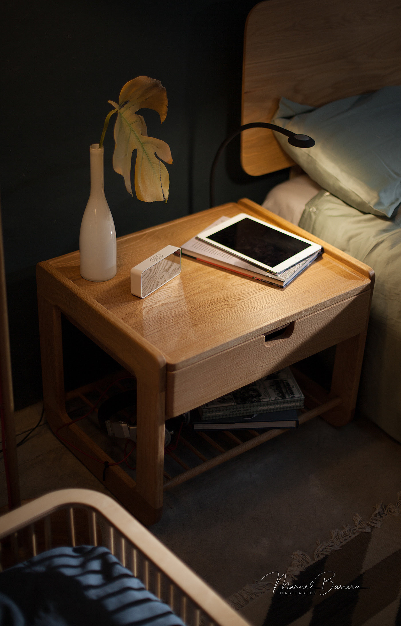 bedside cupboard，Place desk lamp，oak，