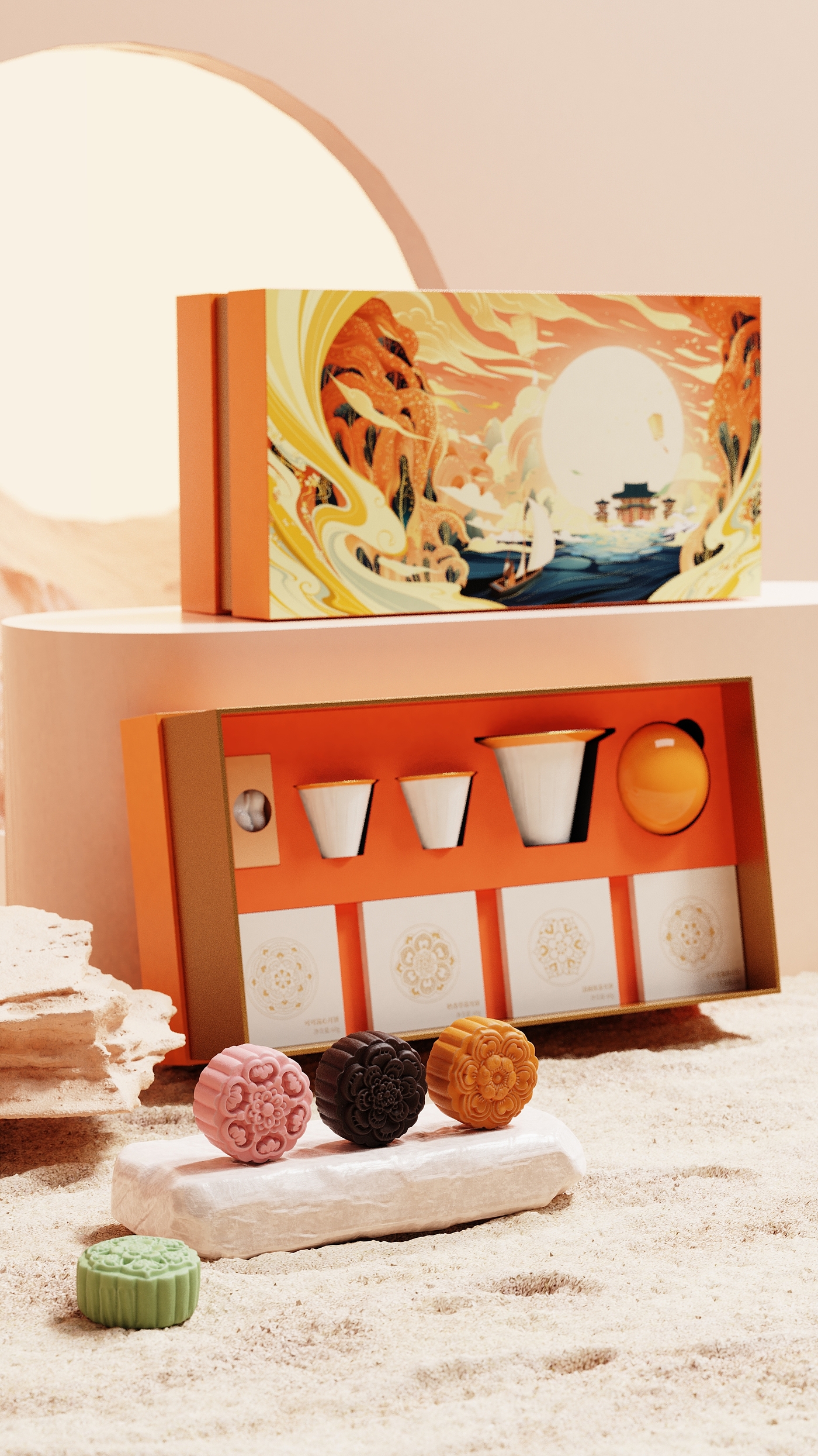 Tea set, gift box, illustration，packing design，