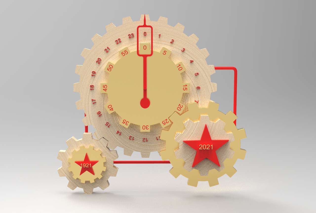 Wall clock，Commemoration of the founding of the party，Installation art，Industrial wind，