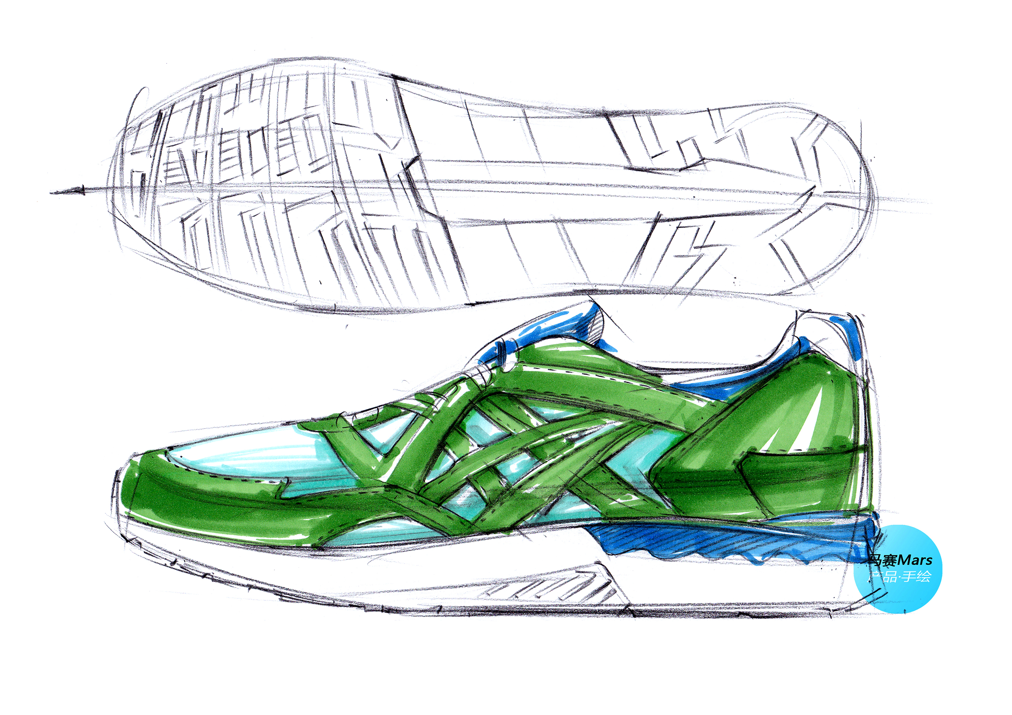 Hand drawn products，Hand drawn shoes，Hand drawn step diagram of product，Hand drawn renderings，Hand drawn renderings of industrial design，