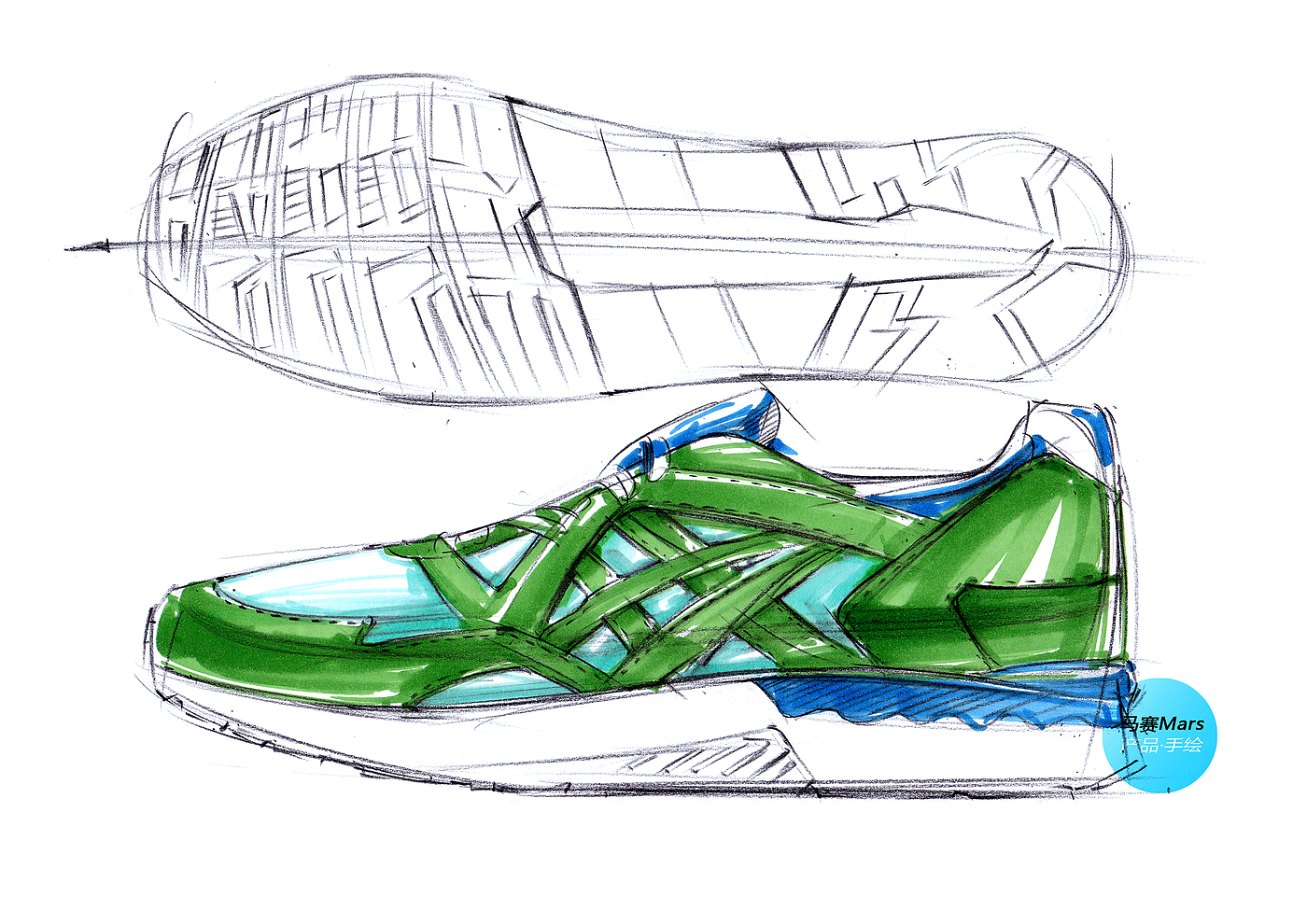 Hand drawn products，Hand drawn shoes，Hand drawn step diagram of product，Hand drawn renderings，Hand drawn renderings of industrial design，