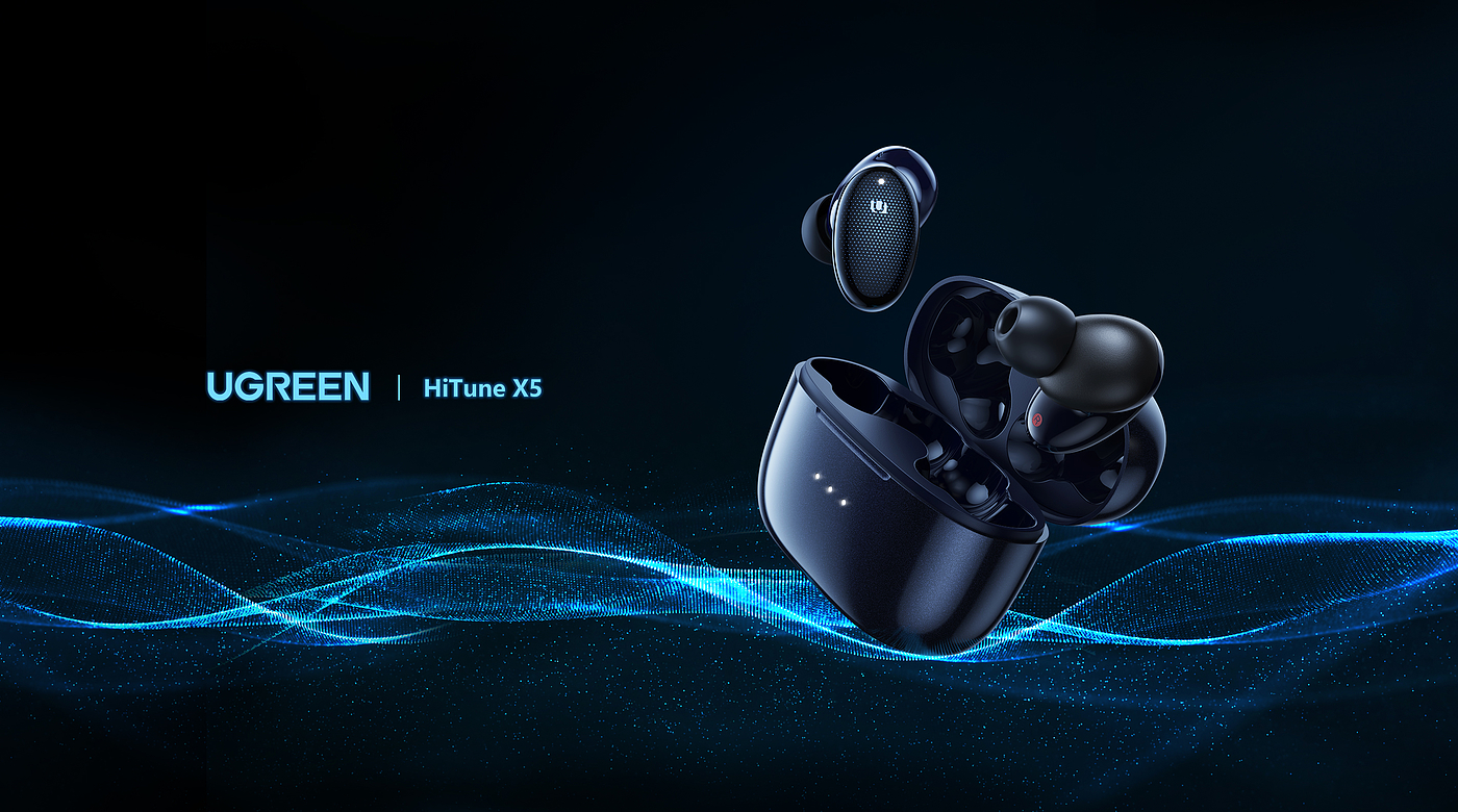 Green couplet，Product rendering，Keyshot rendering，tws，headset，