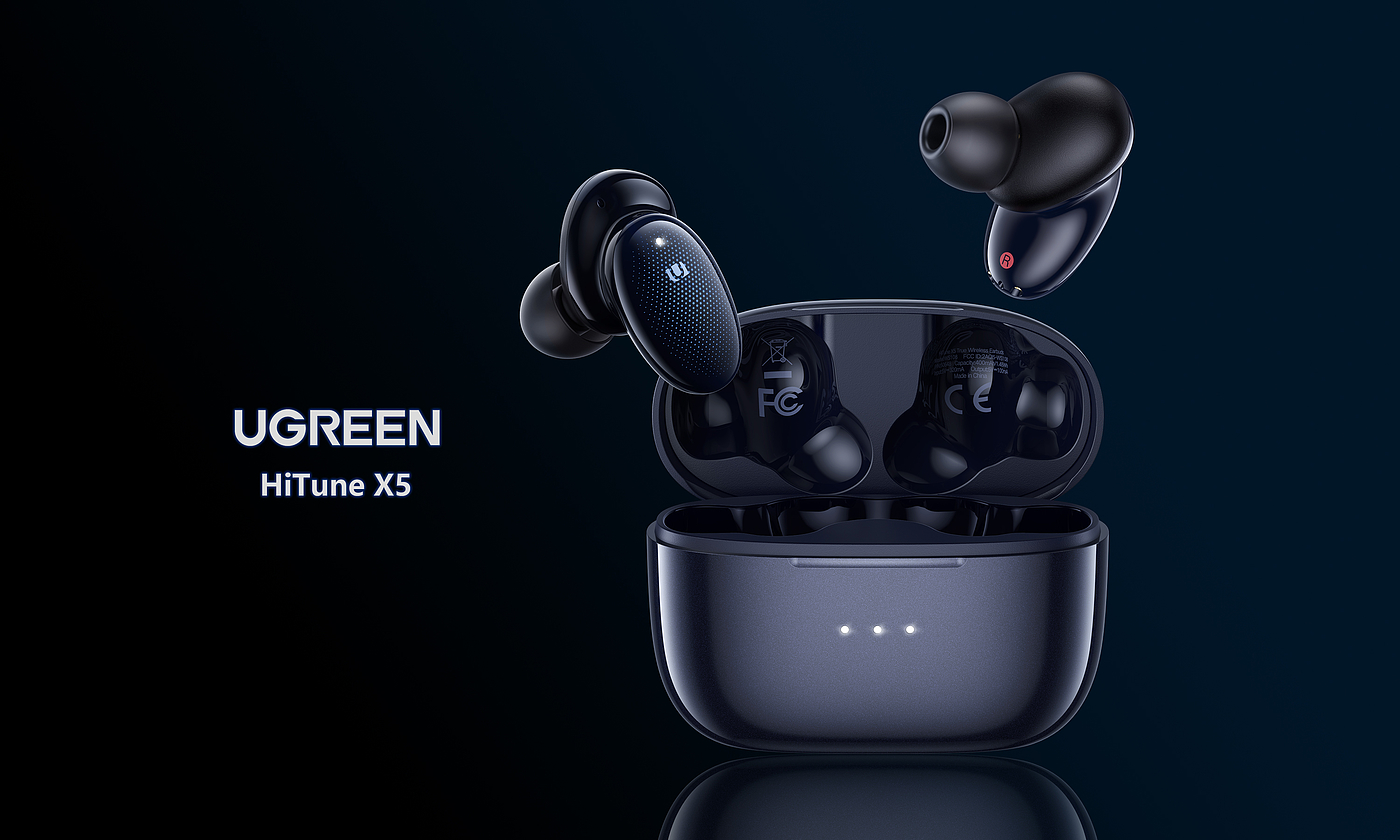 Green couplet，Product rendering，Keyshot rendering，tws，headset，