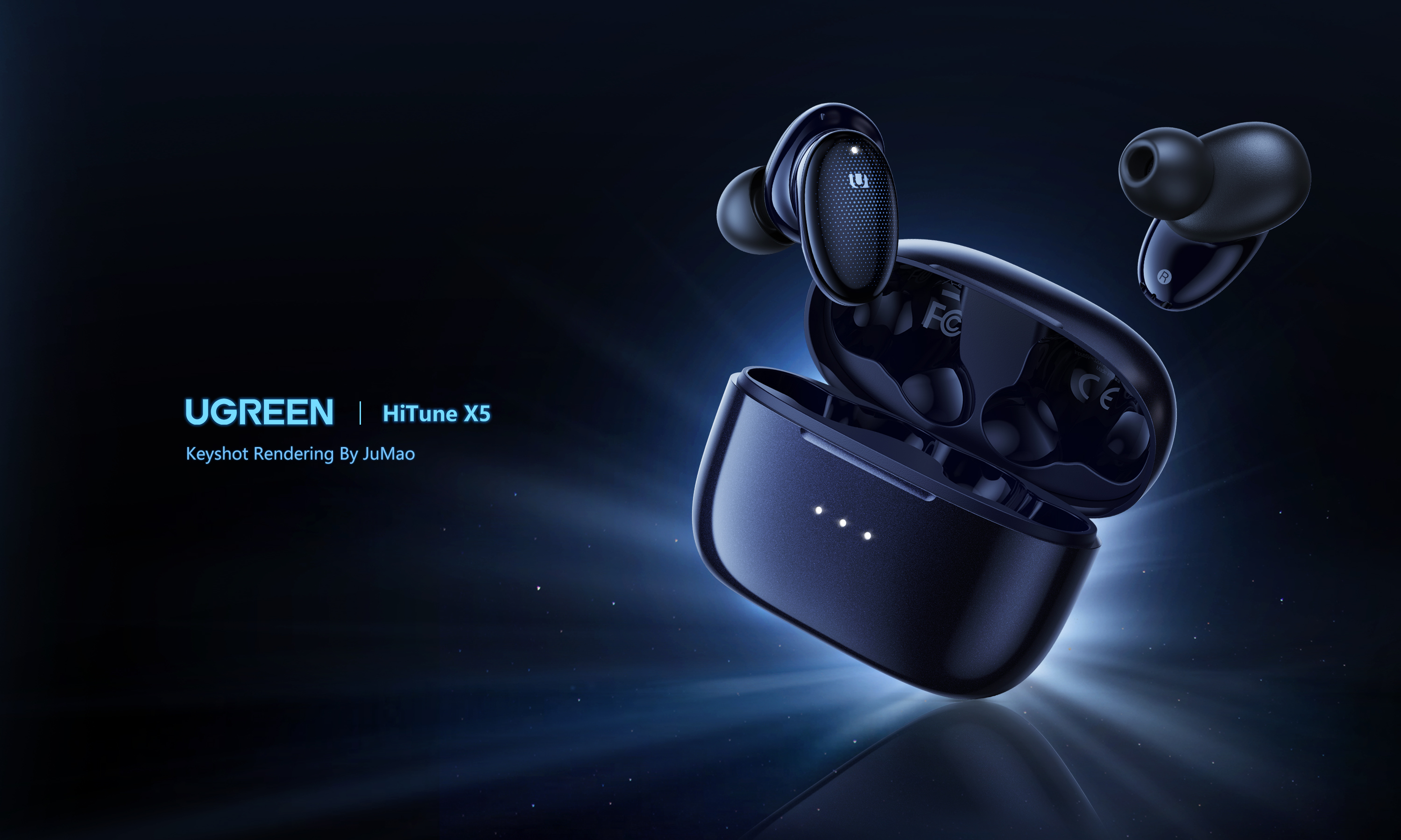 Green couplet，Product rendering，Keyshot rendering，tws，headset，