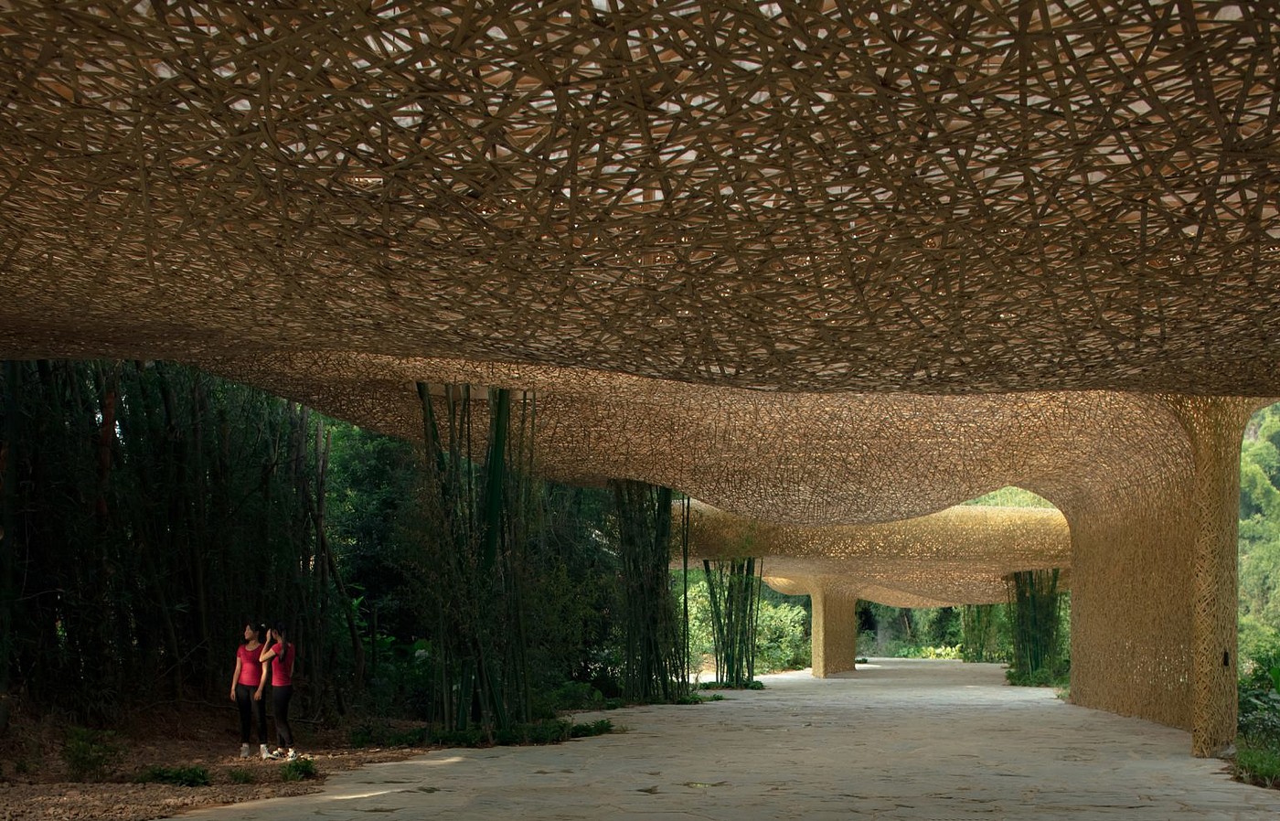 Bamboo shed，Pavilion，Bamboo，Light show，