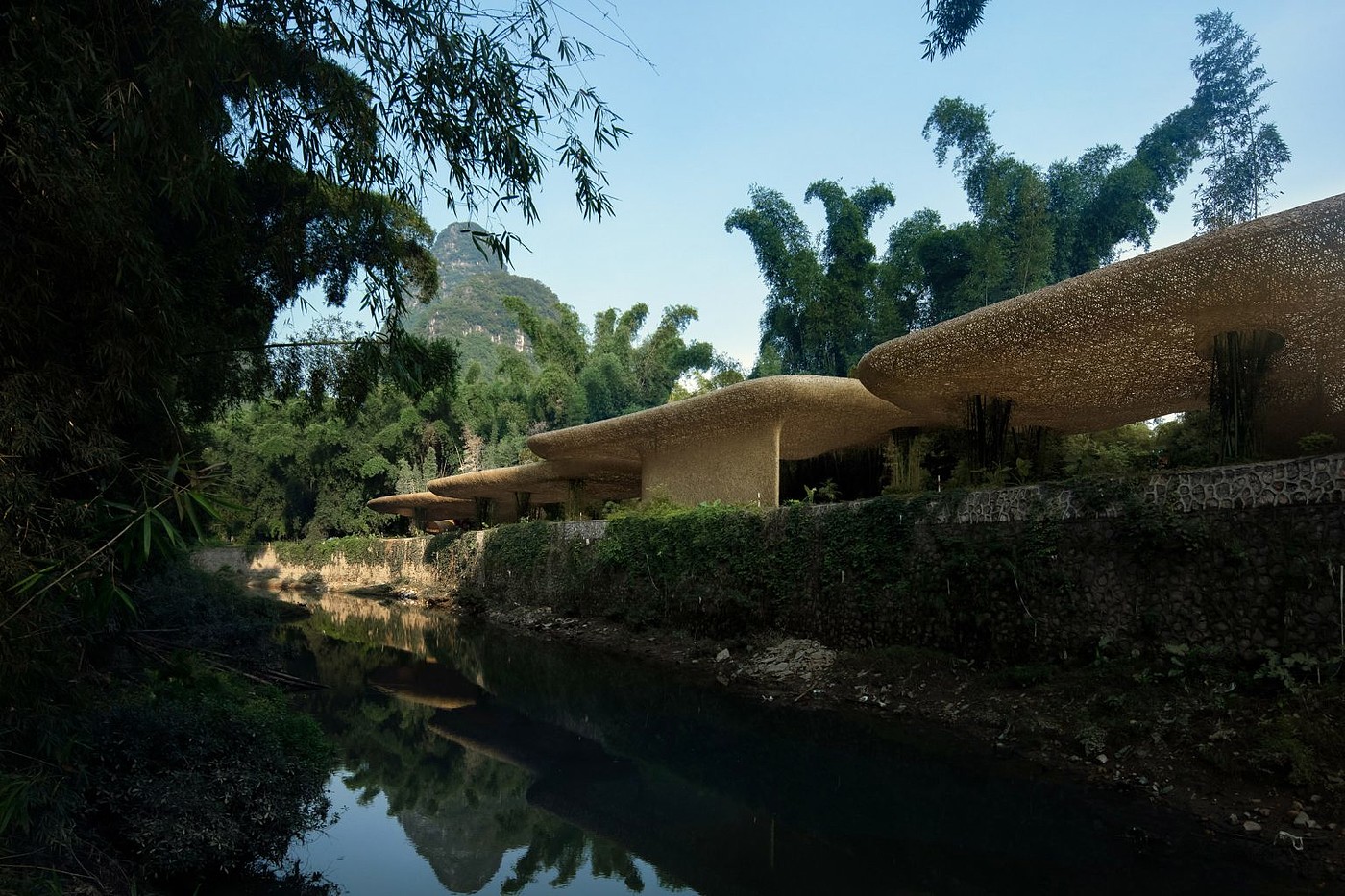 Bamboo shed，Pavilion，Bamboo，Light show，