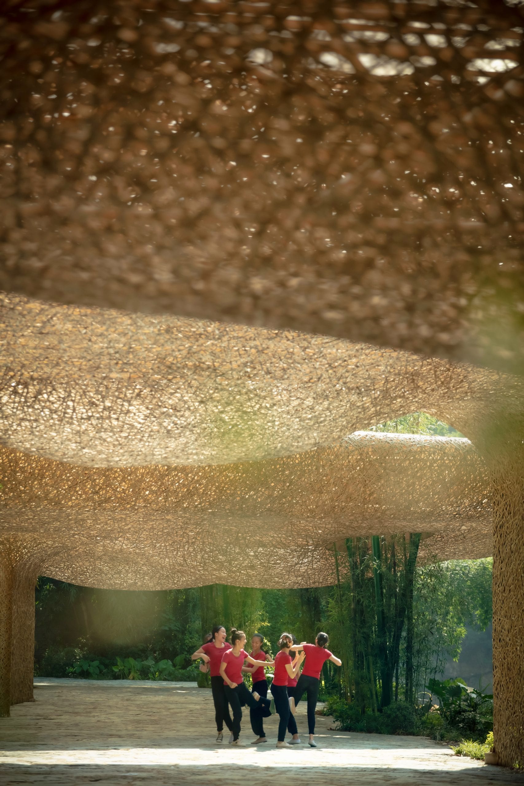 Bamboo shed，Pavilion，Bamboo，Light show，