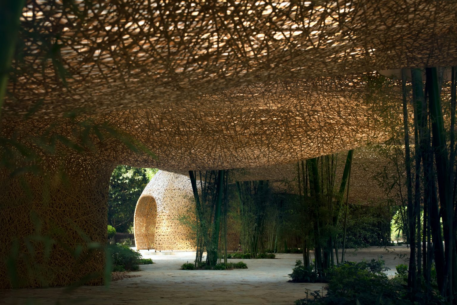 Bamboo shed，Pavilion，Bamboo，Light show，