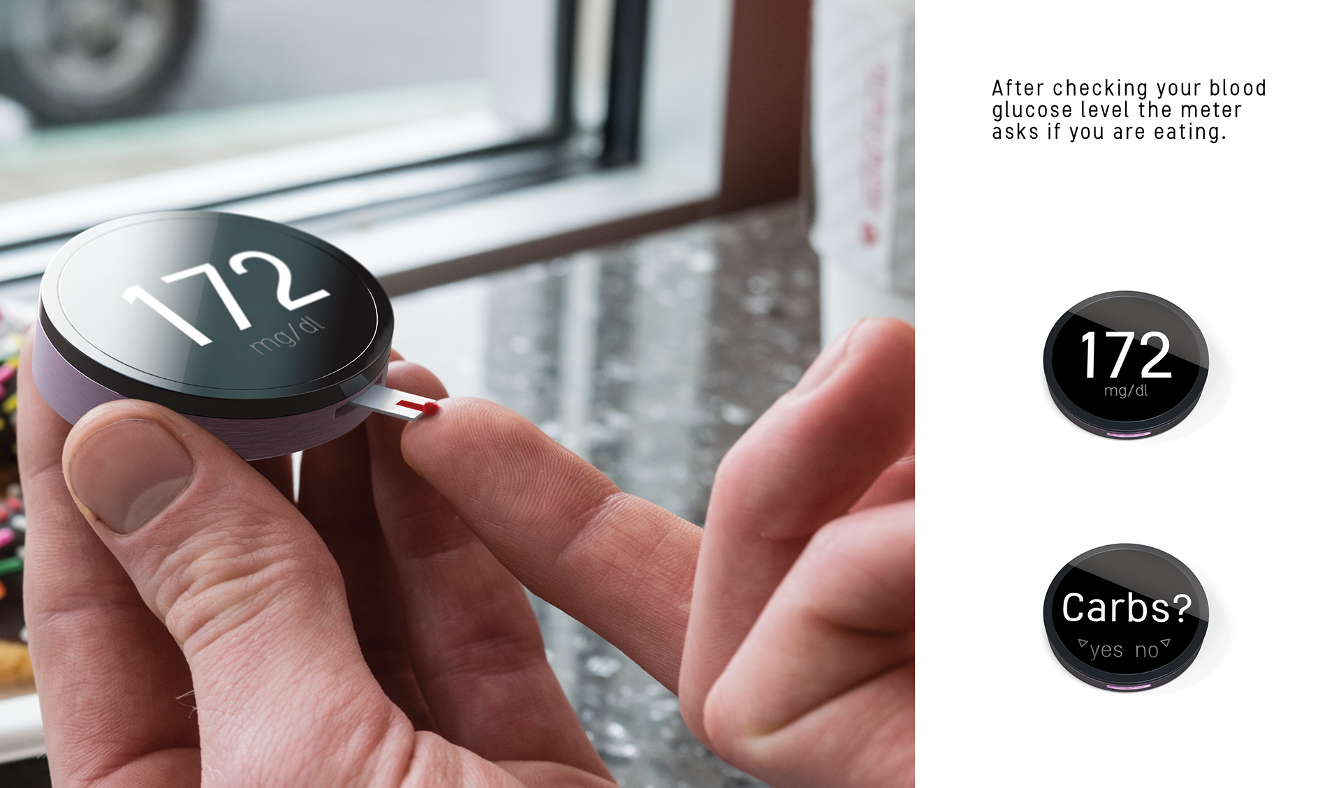 industrial design，Minimalist design ，electronic product，healthy，Measure blood glucose，