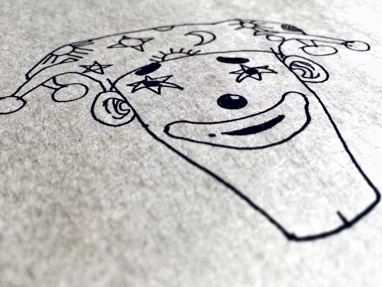 Hand drawn, color, black and white, big face meow，