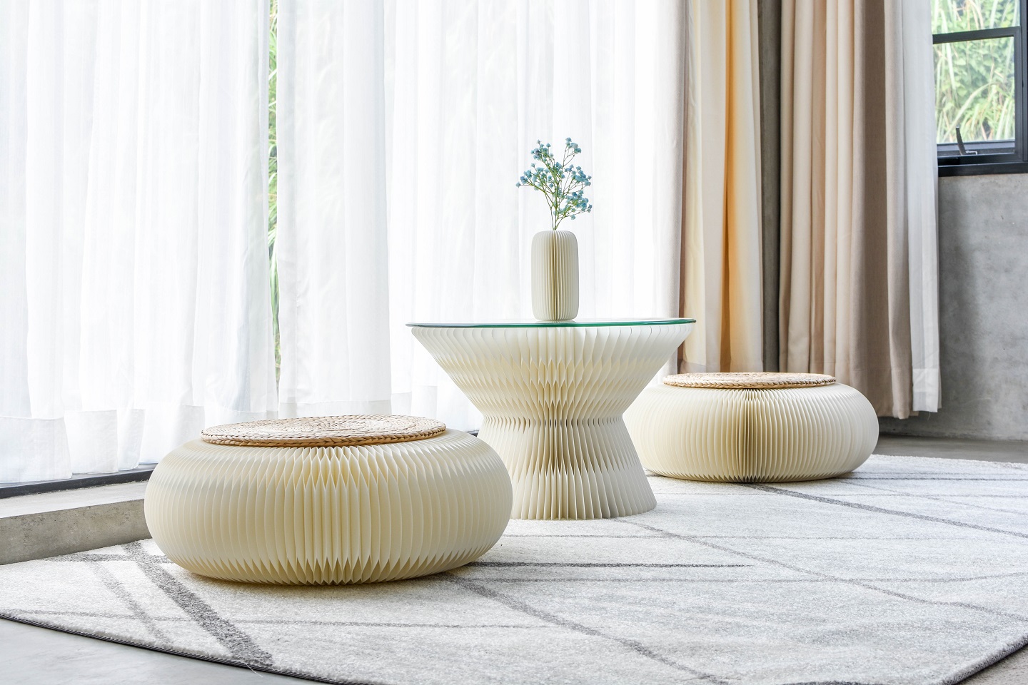 FUTON，Japanese wind，Original design，Natural and fresh，Honeycomb mechanical structure，round stool，multi-function，good-looking，