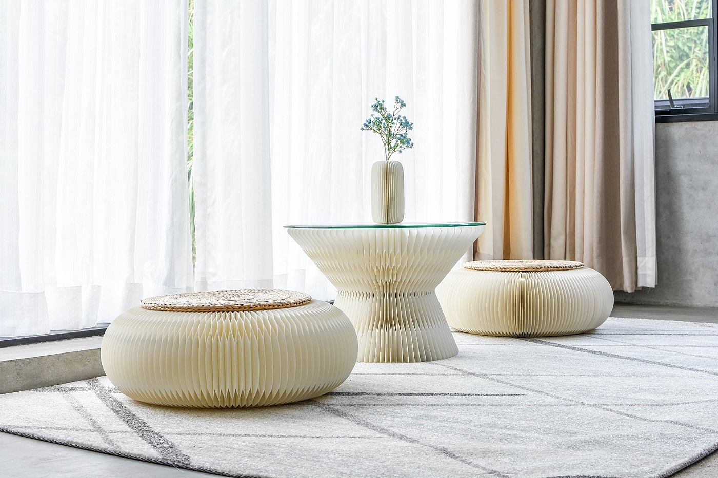 FUTON，Japanese wind，Original design，Natural and fresh，Honeycomb mechanical structure，round stool，multi-function，good-looking，