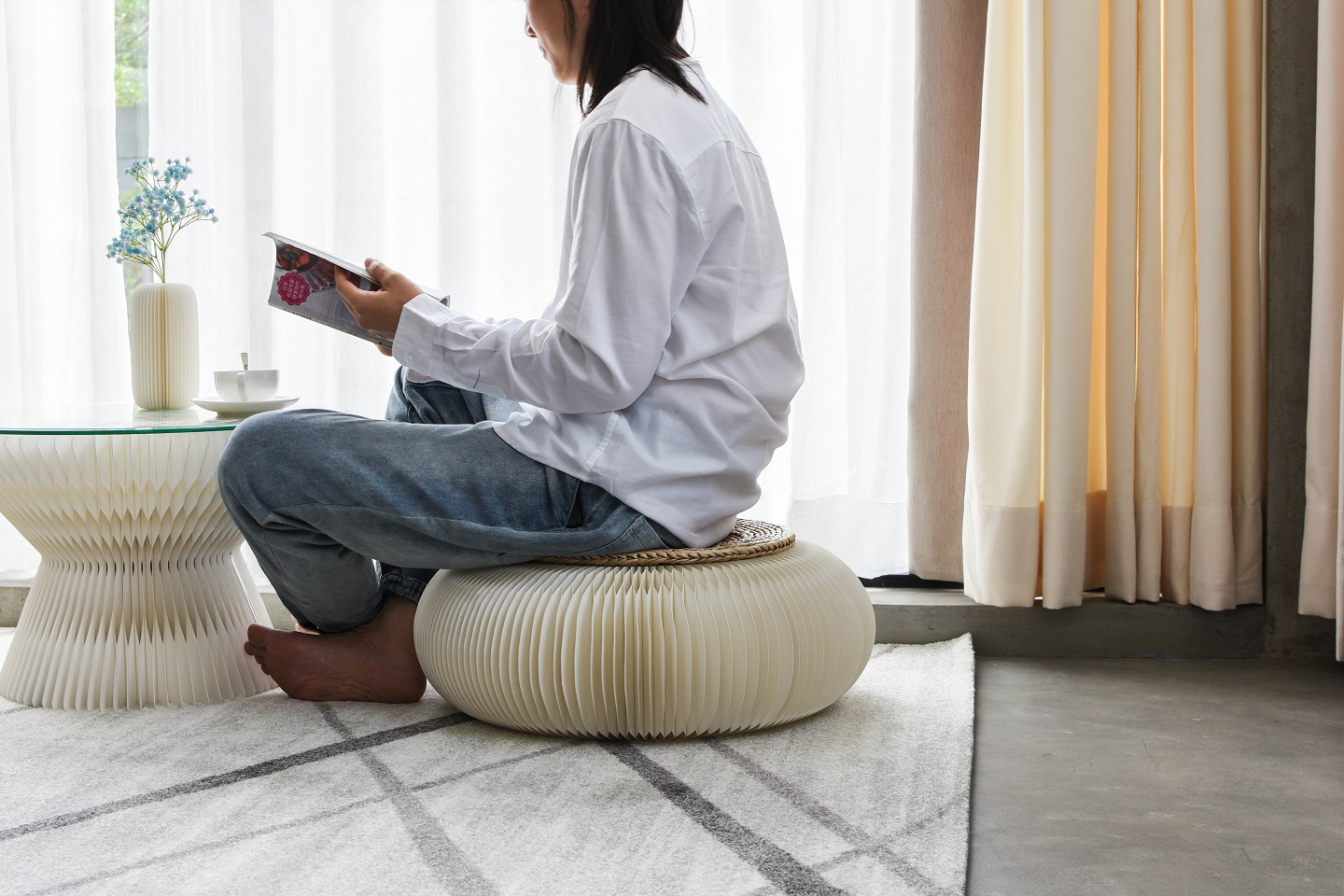 FUTON，Japanese wind，Original design，Natural and fresh，Honeycomb mechanical structure，round stool，multi-function，good-looking，