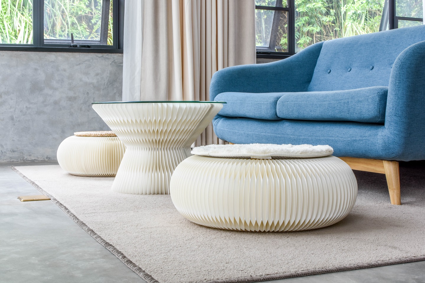 FUTON，Japanese wind，Original design，Natural and fresh，Honeycomb mechanical structure，round stool，multi-function，good-looking，