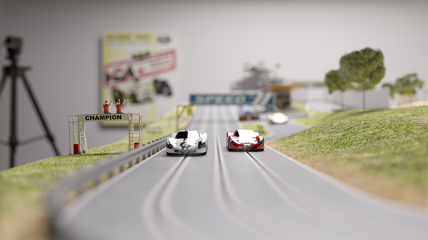 写实场景渲染，玩具赛车赛道渲染，玩具赛道渲染，