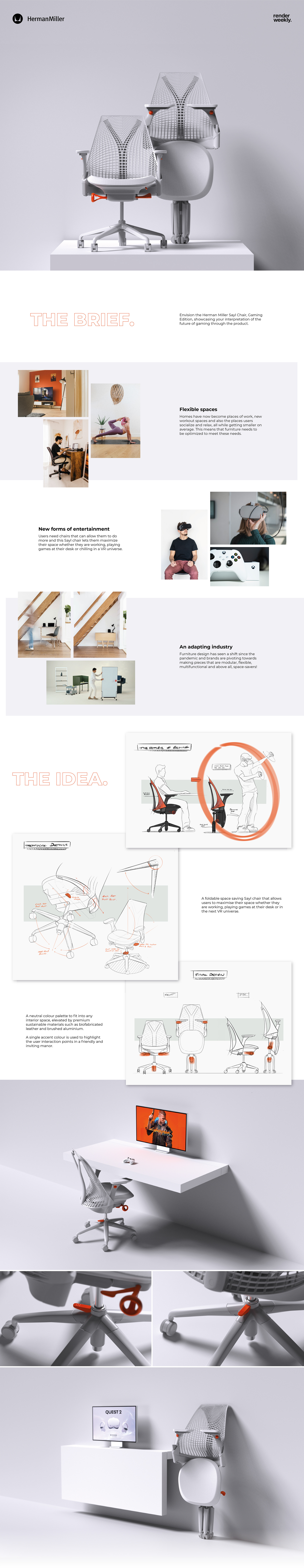 E-sports chair，Herman Miller，Foldable，white，chair，Office chair，