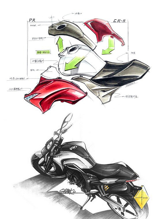 摩托车手绘，隆鑫，CR5，运动休闲机车，