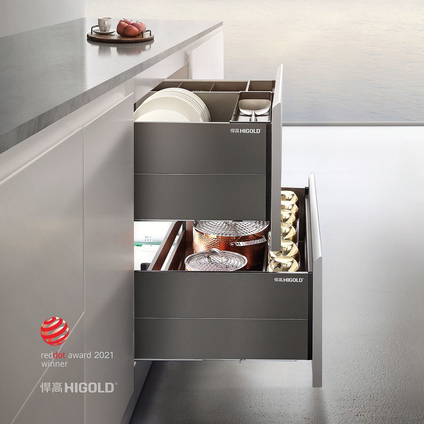 drawer，kitchenware，Finishing cabinet，higold，2021 red dot product design award，