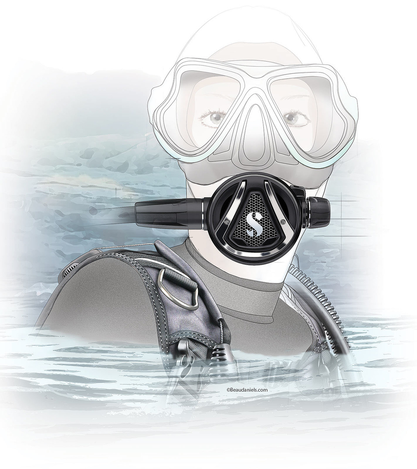 diver，diving，Diving Goggles，Oxygen tube，motion，