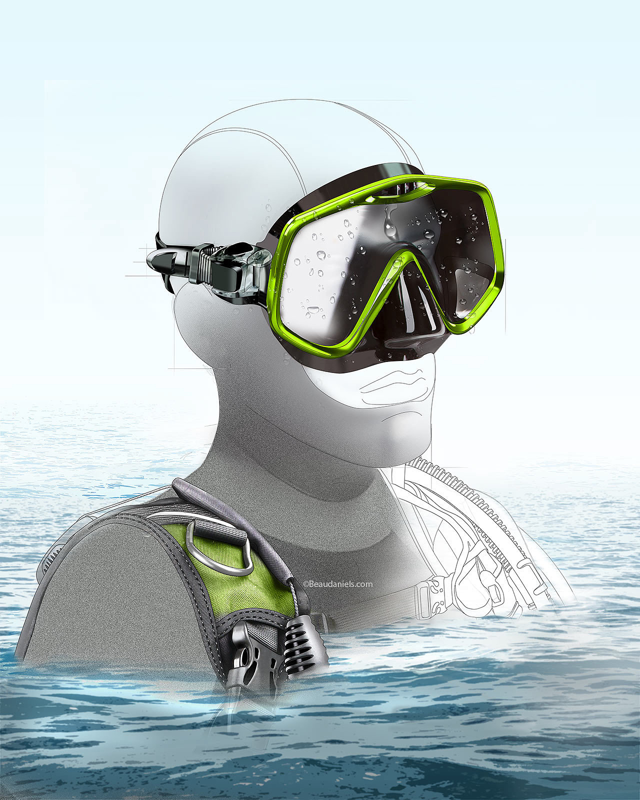 diver，diving，Diving Goggles，Oxygen tube，motion，