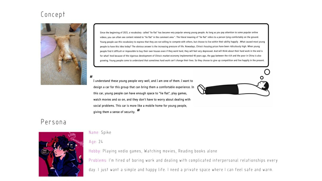 Vehicle design，young people，lying flat，