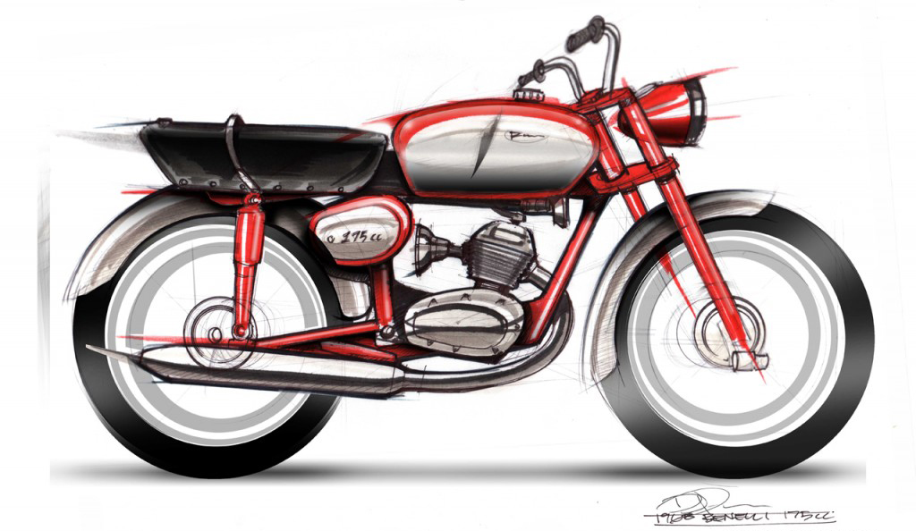 Hand drawn，Benelli 175cc，motorcycle，design sketch，