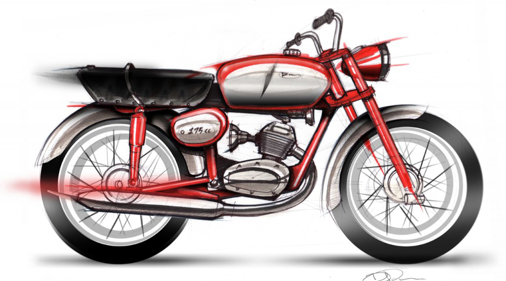 Hand drawn，Benelli 175cc，motorcycle，design sketch，