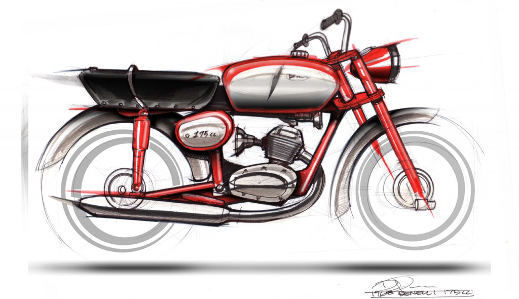Hand drawn，Benelli 175cc，motorcycle，design sketch，