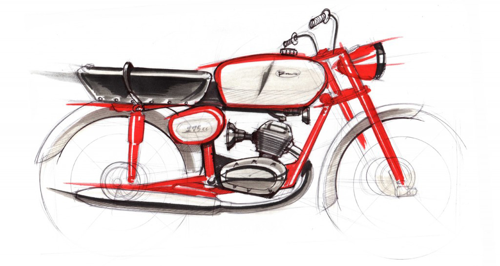 Hand drawn，Benelli 175cc，motorcycle，design sketch，