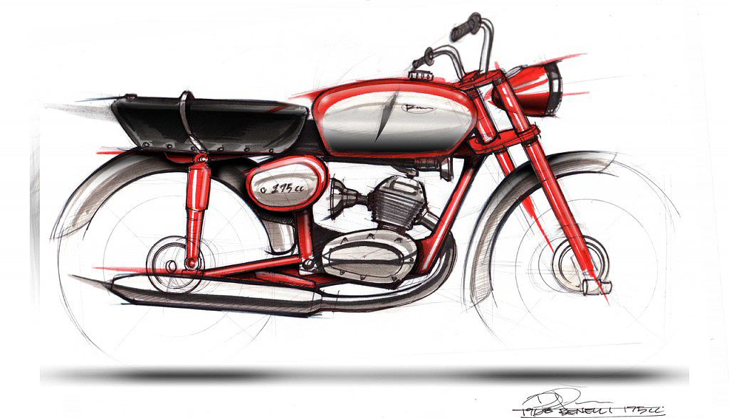Hand drawn，Benelli 175cc，motorcycle，design sketch，