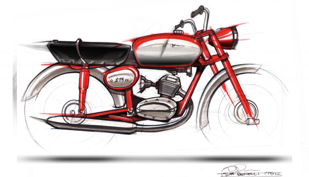 Hand drawn，Benelli 175cc，motorcycle，design sketch，