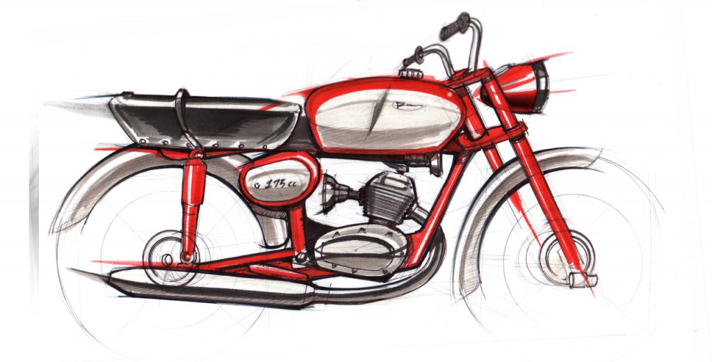 Hand drawn，Benelli 175cc，motorcycle，design sketch，