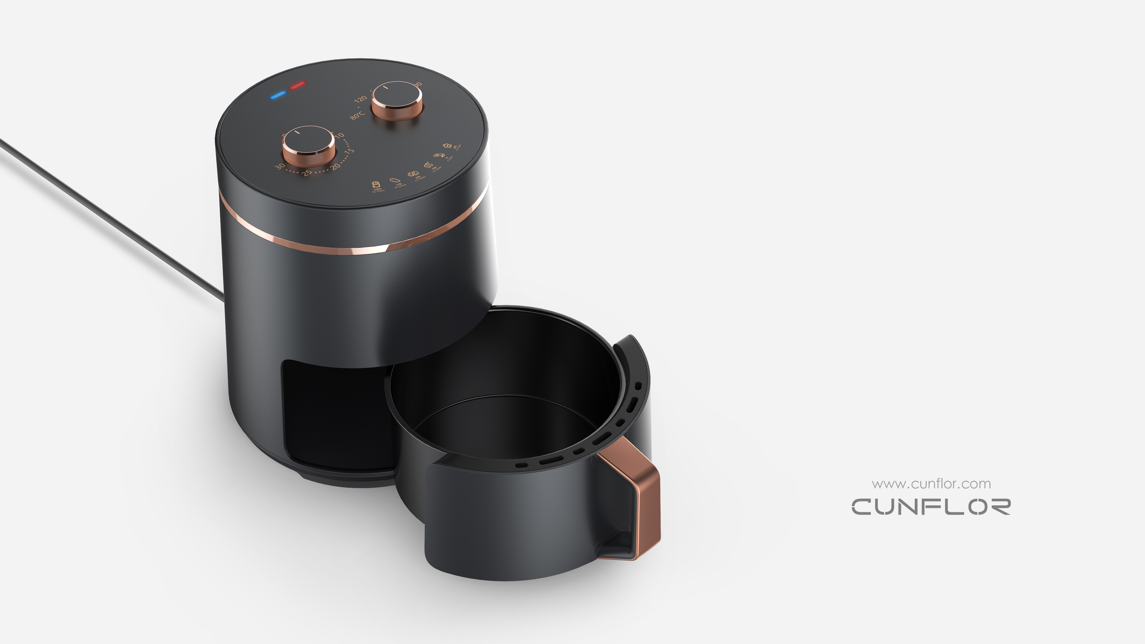 household electrical appliances，Air fryer，Kitchen appliances，Appearance design，Fried chicken wings with French fries，