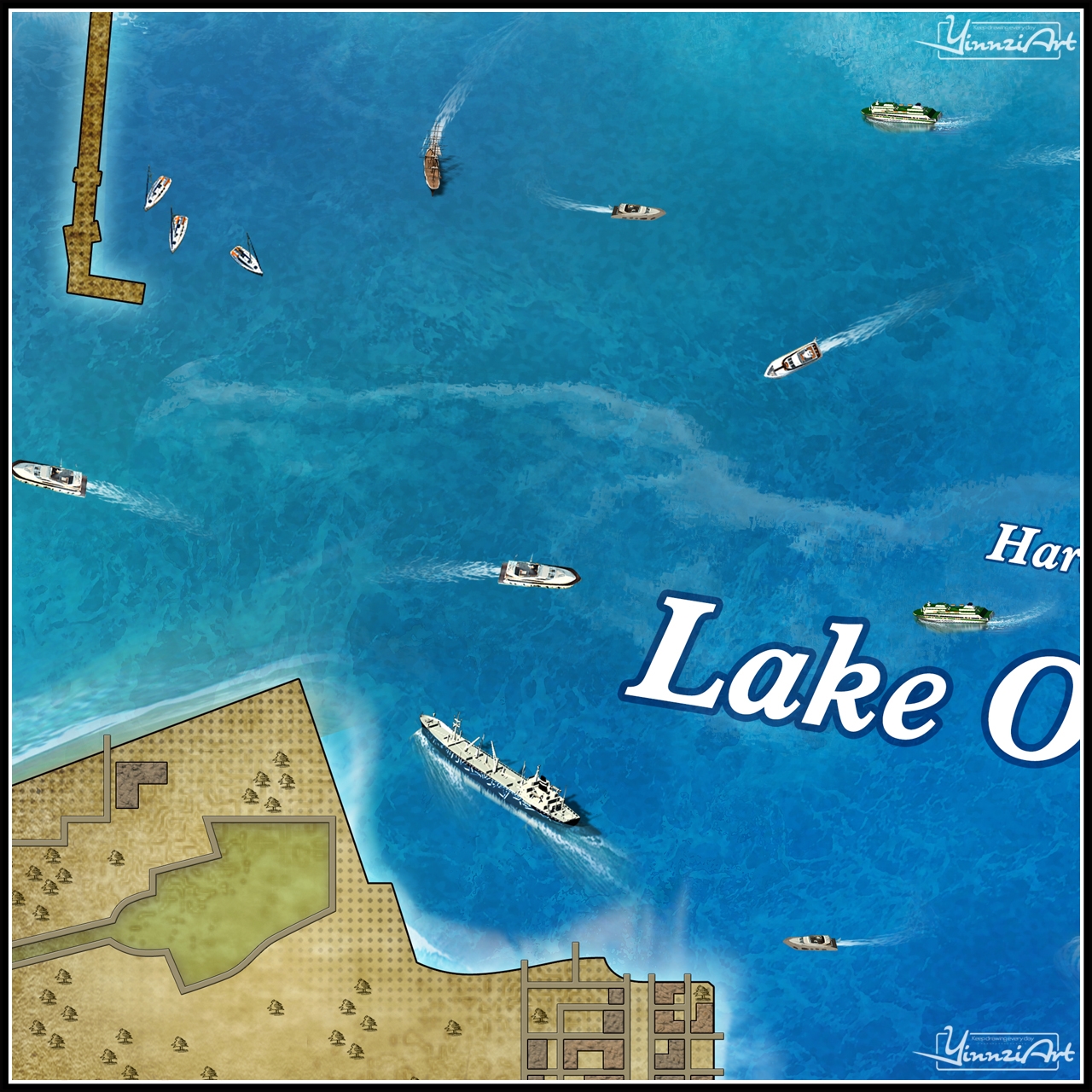 Illustration，Original painting，City illustration，Game original，Map，poster，