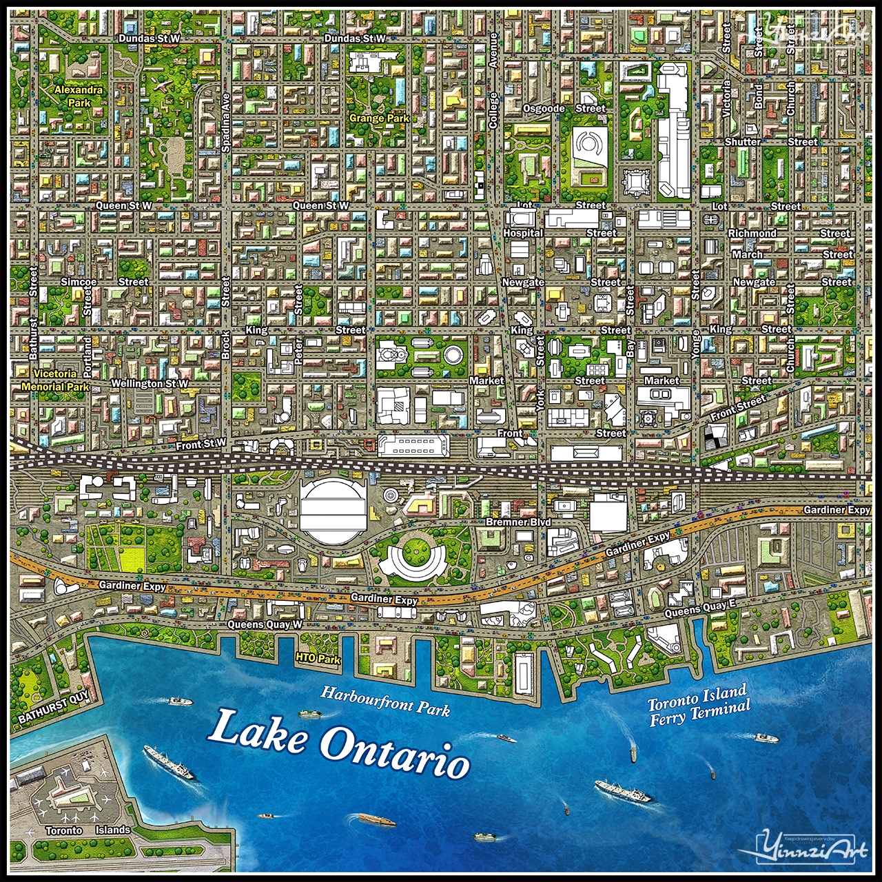 Illustration，Original painting，City illustration，Game original，Map，poster，