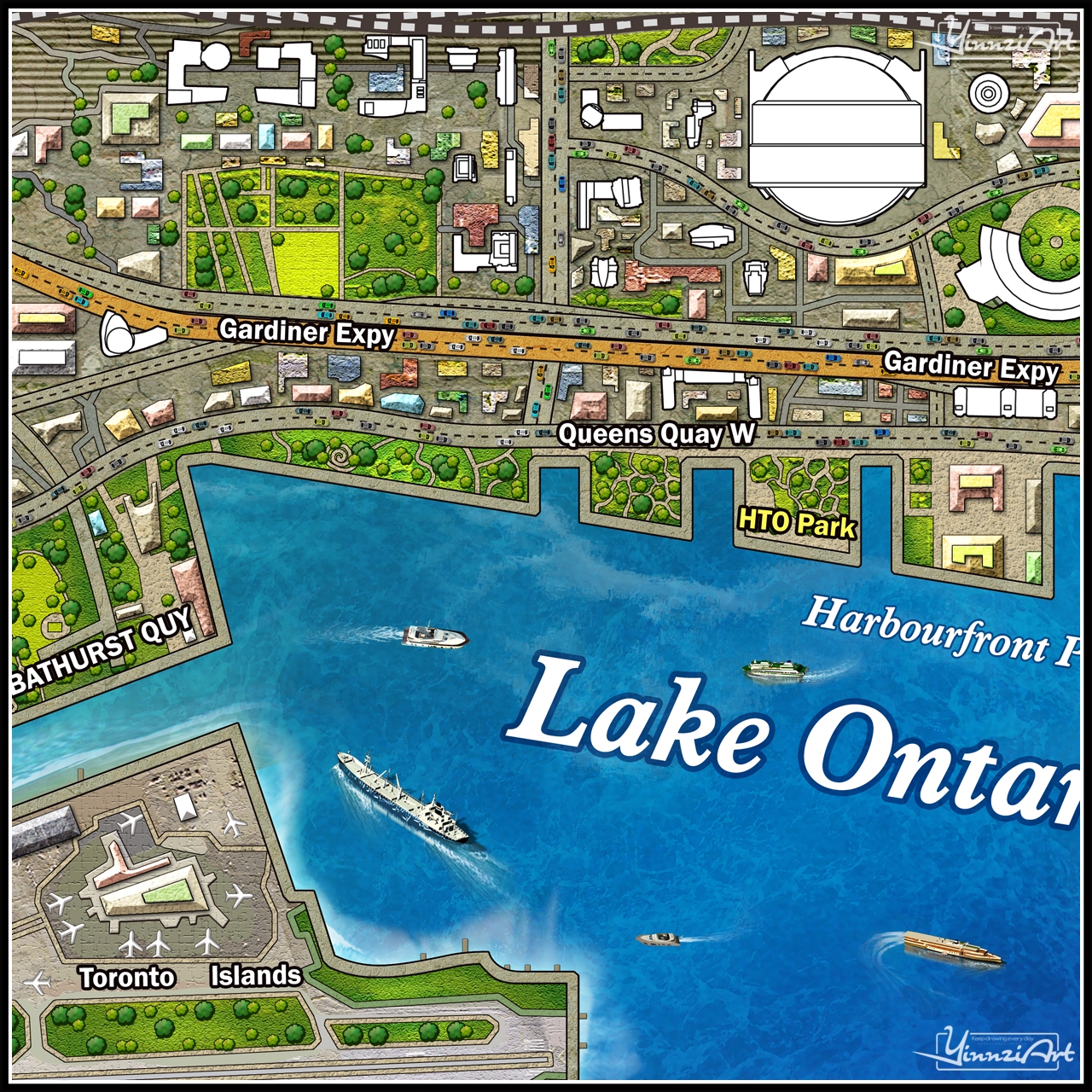 Illustration，Original painting，City illustration，Game original，Map，poster，