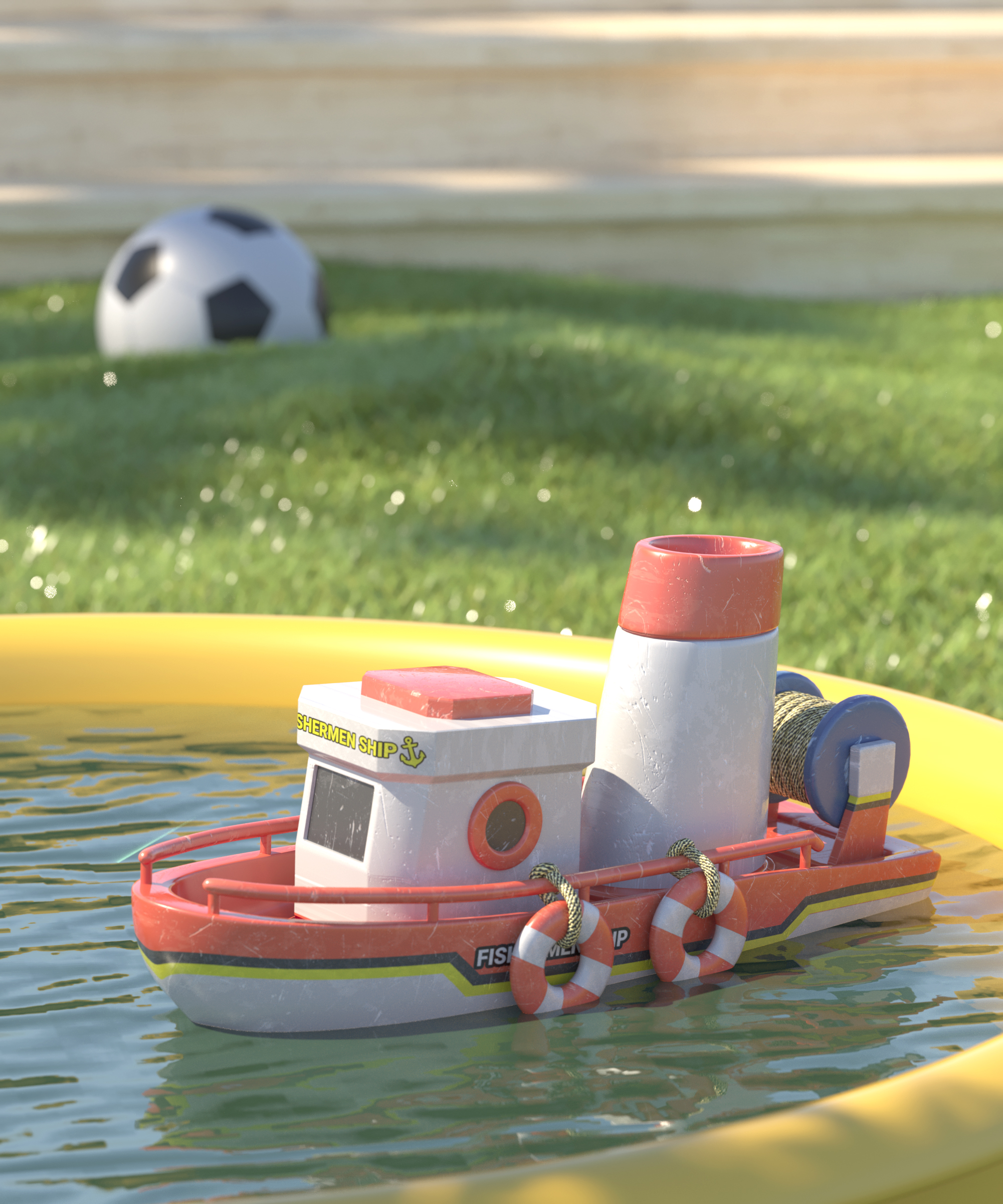 3D rendering，3D rendering，Toy boat rendering，Realistic photo rendering，