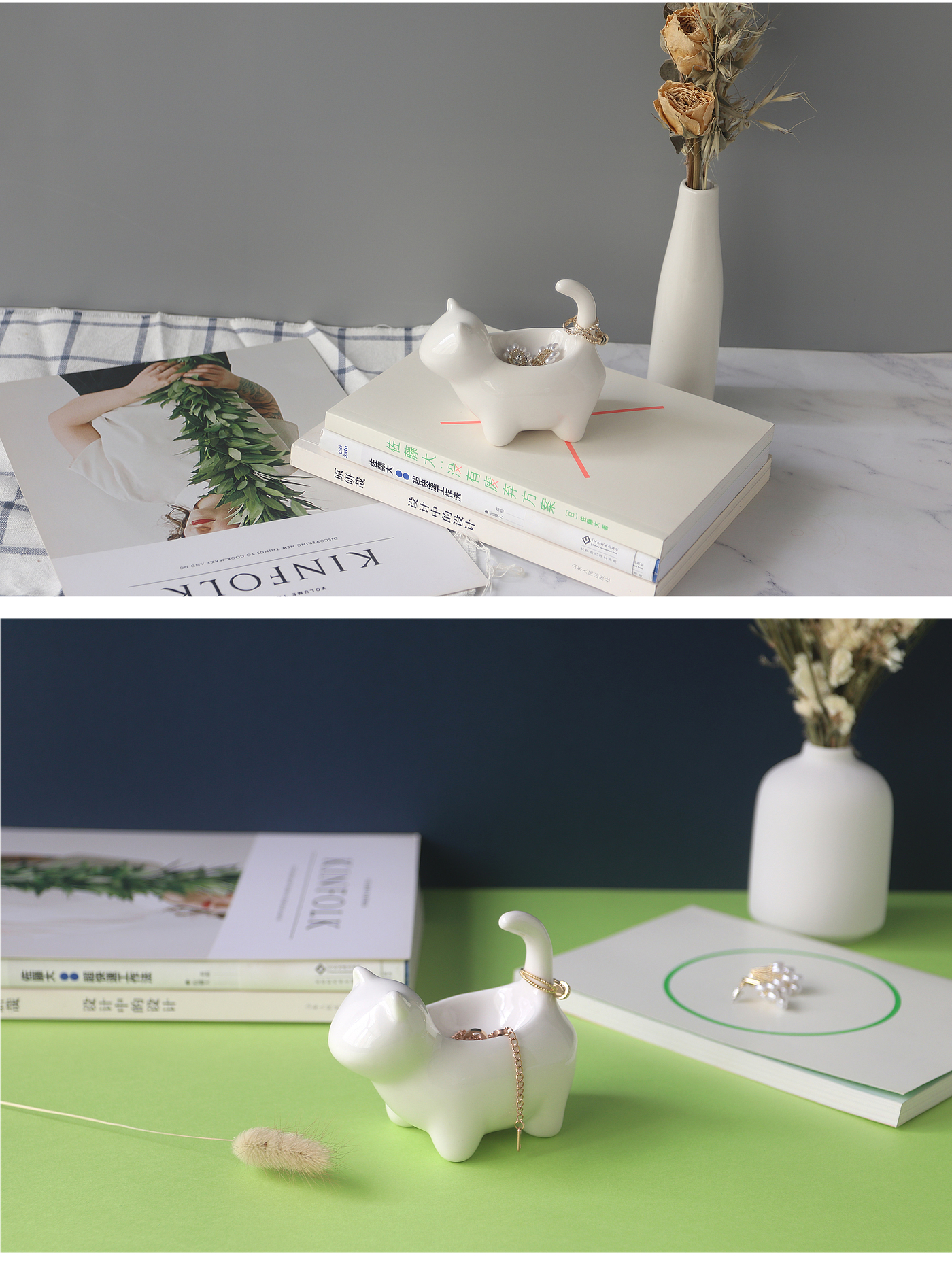 Kittens, ceramics, rings, jewelry storage，