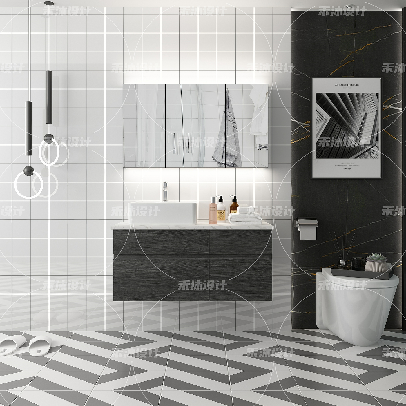 3D rendering of bathroom space products，